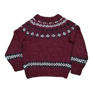 Hand Knit Sweater Kids Small Fair Isle Wool Pullover Warm Winter Classic Cozy